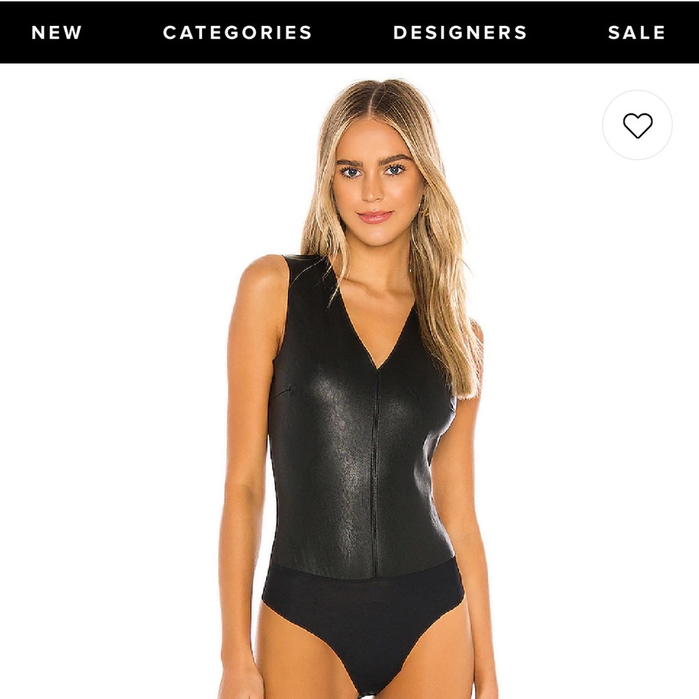 Faux Leather V Neck Bodysuit in Black, NWT, Commando Revolve Large